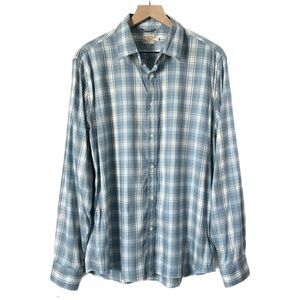 Faherty Men's Movement Button Down Shirt in Marina Blue Plaid Size Large